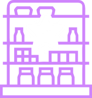 Trazo gráfico de una góndola con la silueta de un producto que está dentro una estrella para mostrar que se destaca de los demás.