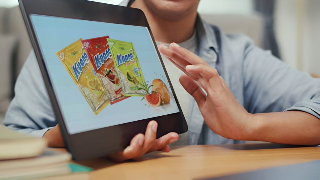 Diseño de empaque de bebidas en presentación digital desde tablet